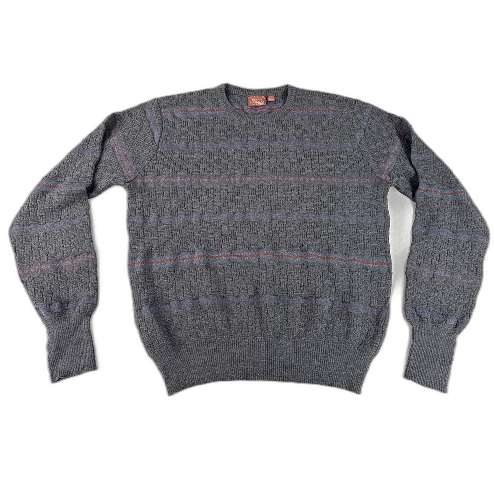 Nordstrom Classic Striped Sweater Medium Gray 100% Extra Fine Merino Wool